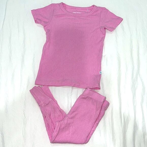 POSH PEANUT PINK RIBBED CLASSIC PJ SET 12/18M - Picture 1 of 9